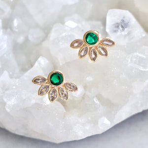 Emerald Green Flower Stud Earrings