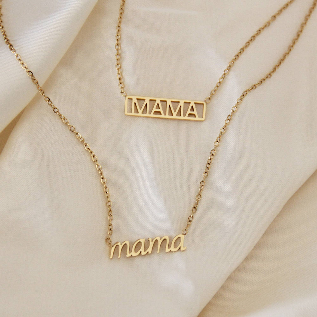 Mama SCRIPT Necklace- Gold