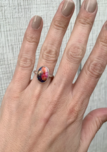 Load image into Gallery viewer, Oval Purple Dahlia Copper Turquoise Sterling Silver Ring: 7.5
