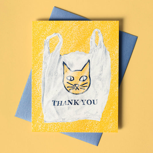 Thank You Cat Bag - Risograph Card