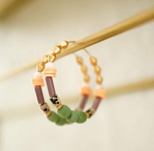 Pistachio Beaded Hoops