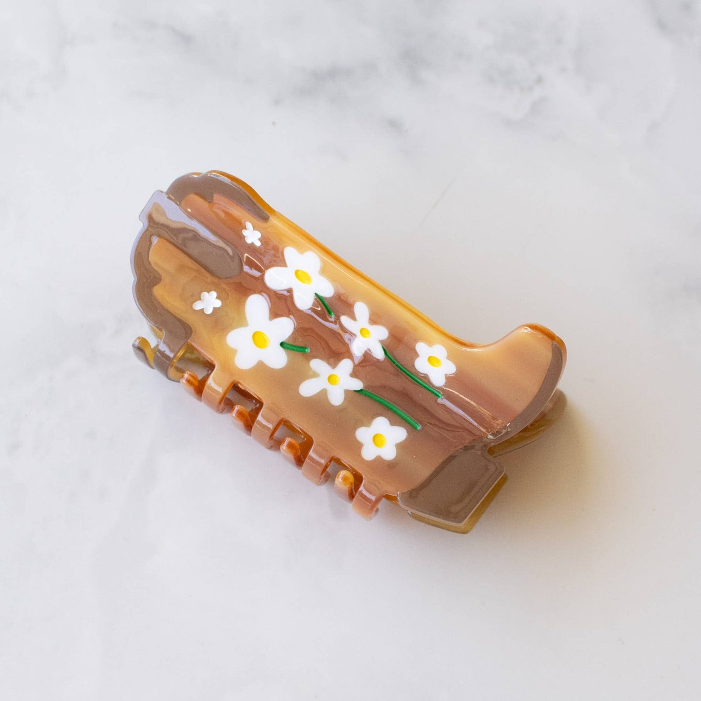 Daisy Flower Cowboy Boots Hair Claw Clip