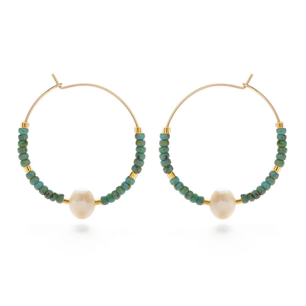 Pearl Bead Hoop Earrings: Blue Picasso