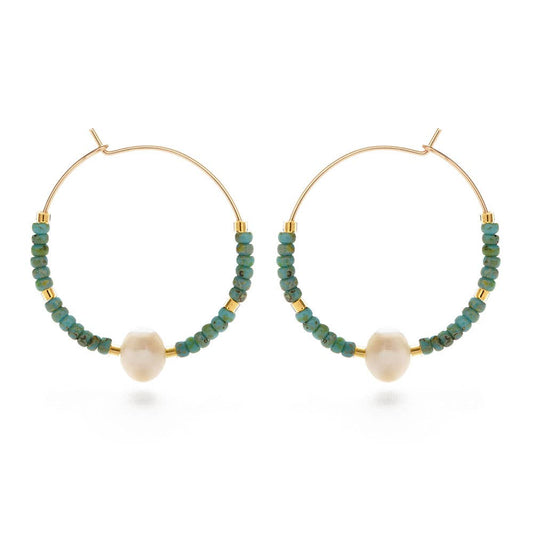 Pearl Bead Hoop Earrings: Blue Picasso