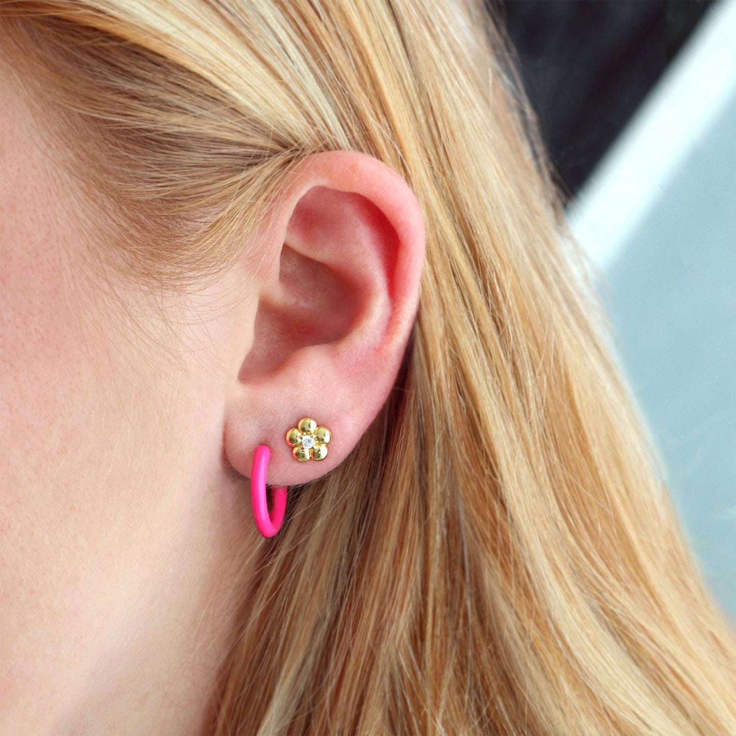 Petite Palette Enamel Post Hoop Earrings: Magenta