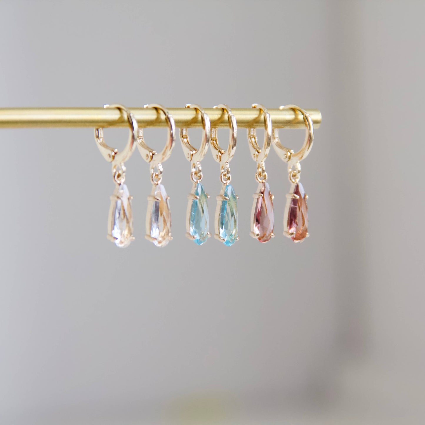 Crystal Teardrop Huggie Earrings: BLUE