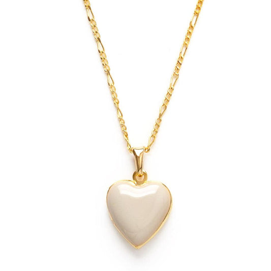 Large Enamel Heart Locket: Beige