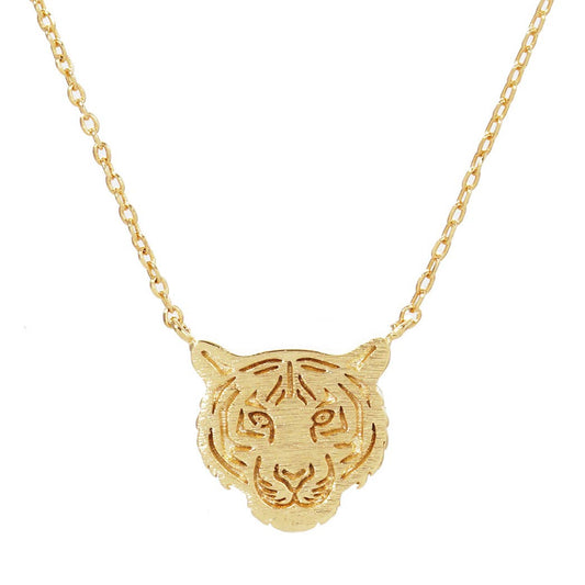 Gold-Dipped Tiger Face Necklace: ONE SIZE