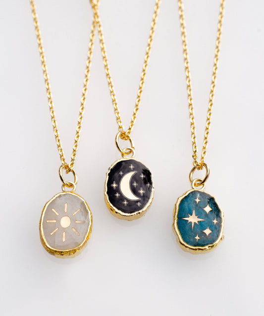 Celestial Gemstone Pendant Necklace: 20 / Moonstone Sun