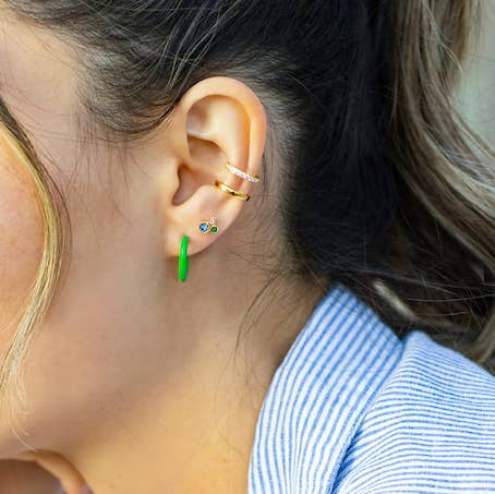 Petite Palette Enamel Post Hoop Earrings: Green