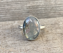 Load image into Gallery viewer, Large Oval Flashy Labradorite Sterling Silver Ring-Vertical: 8
