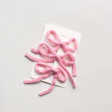 Load image into Gallery viewer, Short Angora Knit Ribbon Hair Bow Pin Set: Pink
