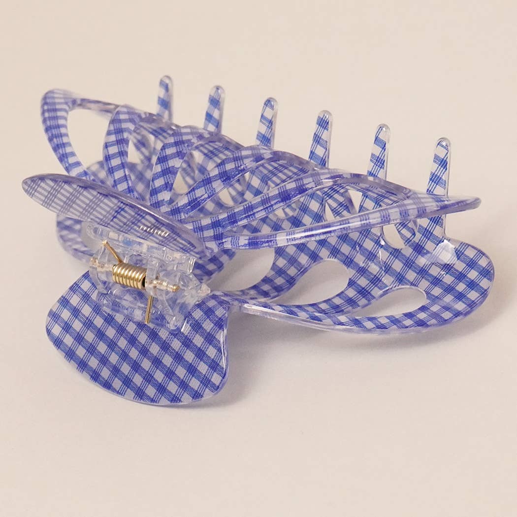 Hot Ins Acrylic Checkered Hair Claw Clip: Blue