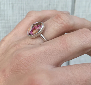 Oval Purple Dahlia Copper Turquoise Sterling Silver Ring: 7.5