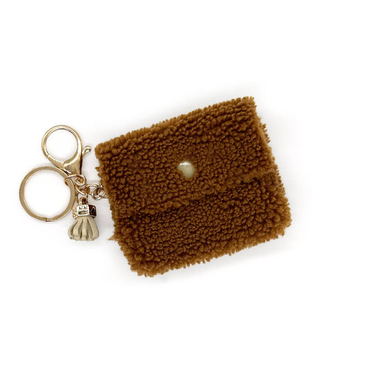 Fuzzy Coin Purse Key Chain: Saddle Brown