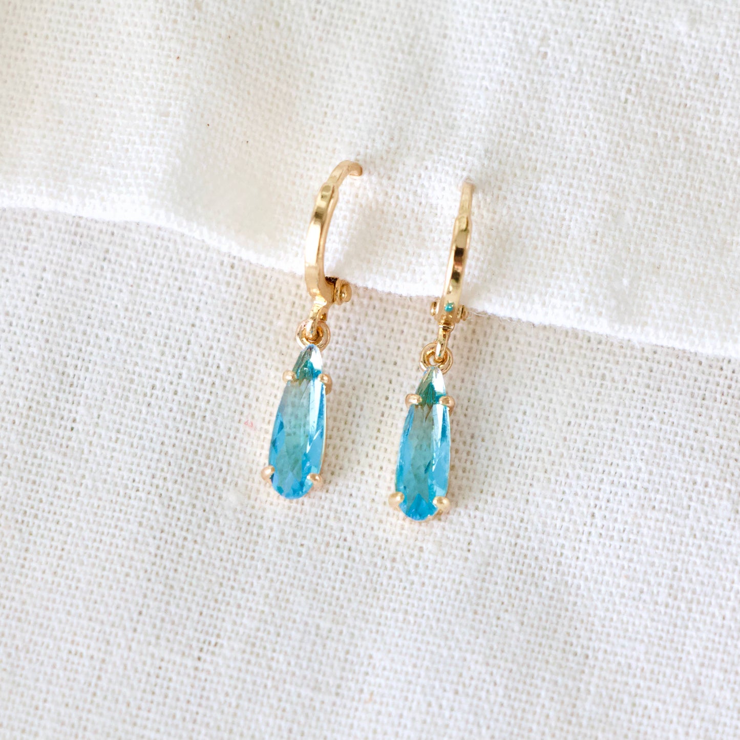 Crystal Teardrop Huggie Earrings: BLUE