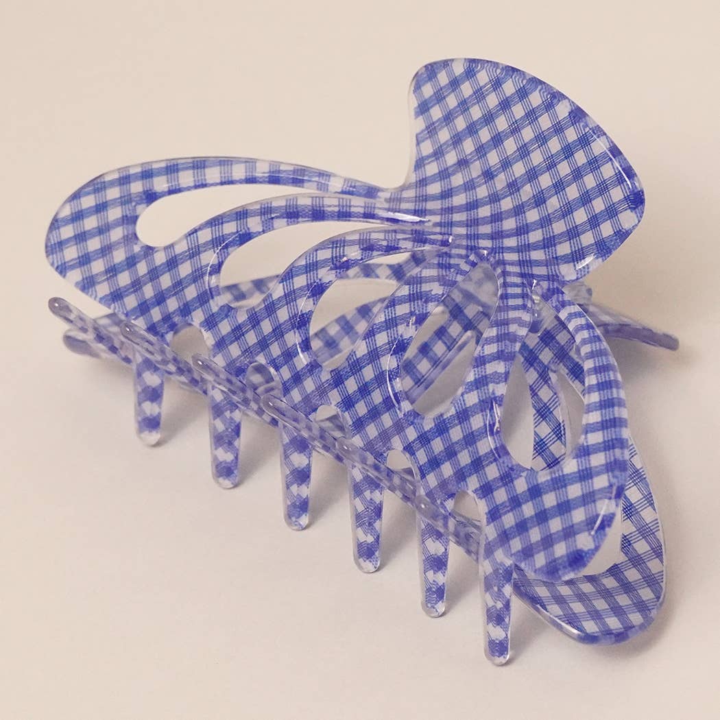 Hot Ins Acrylic Checkered Hair Claw Clip: Blue