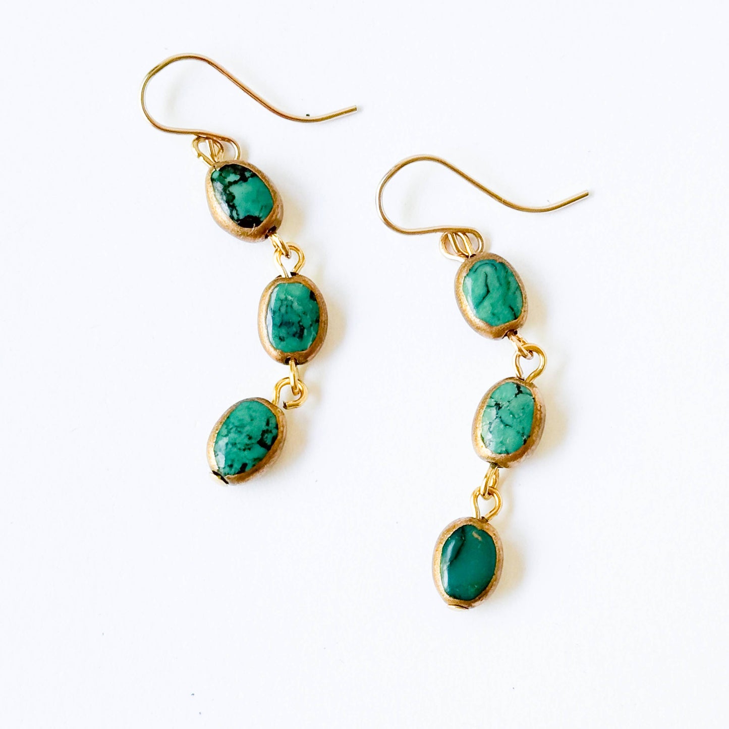 Long Authentic Turquoise dipped in gold dangly earrings