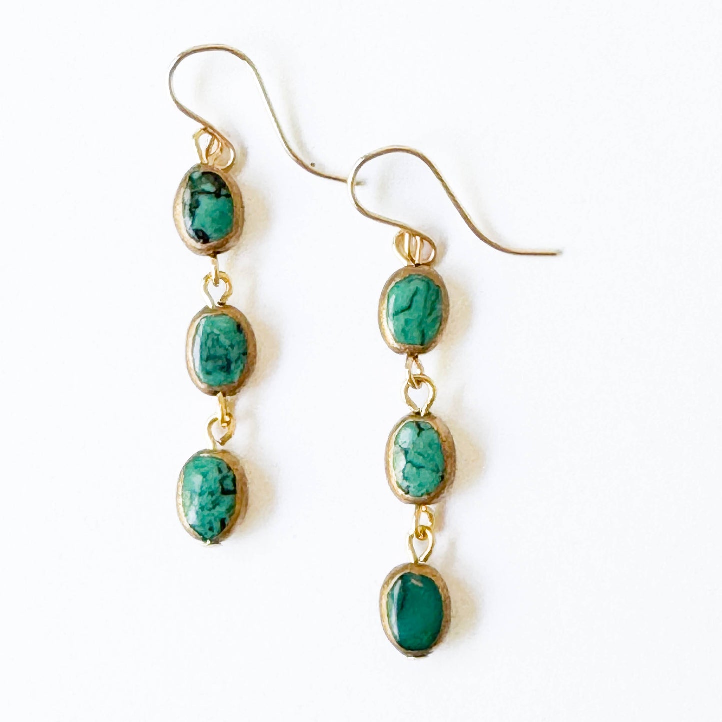 Long Authentic Turquoise dipped in gold dangly earrings