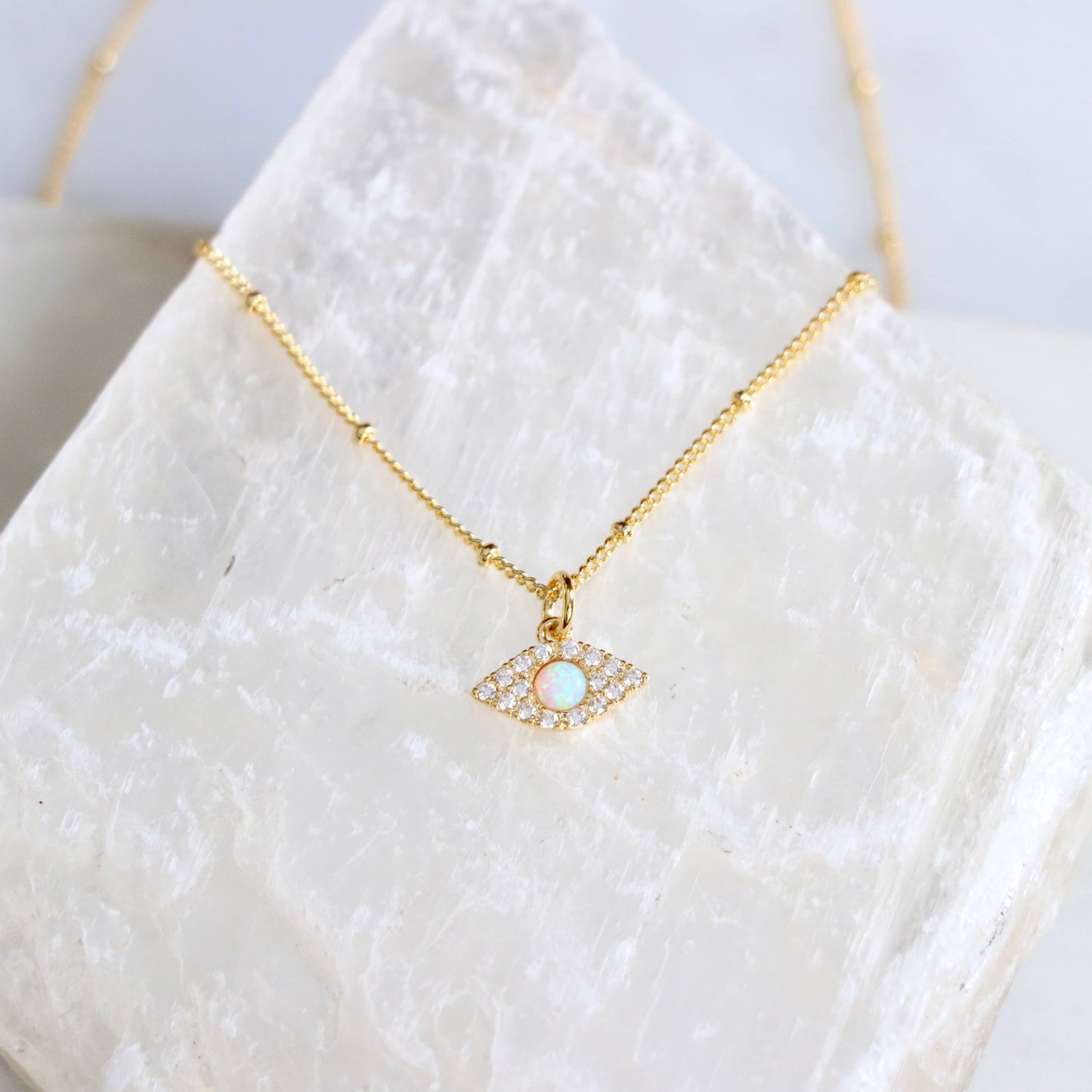 Opal CZ Evil Eye Necklace