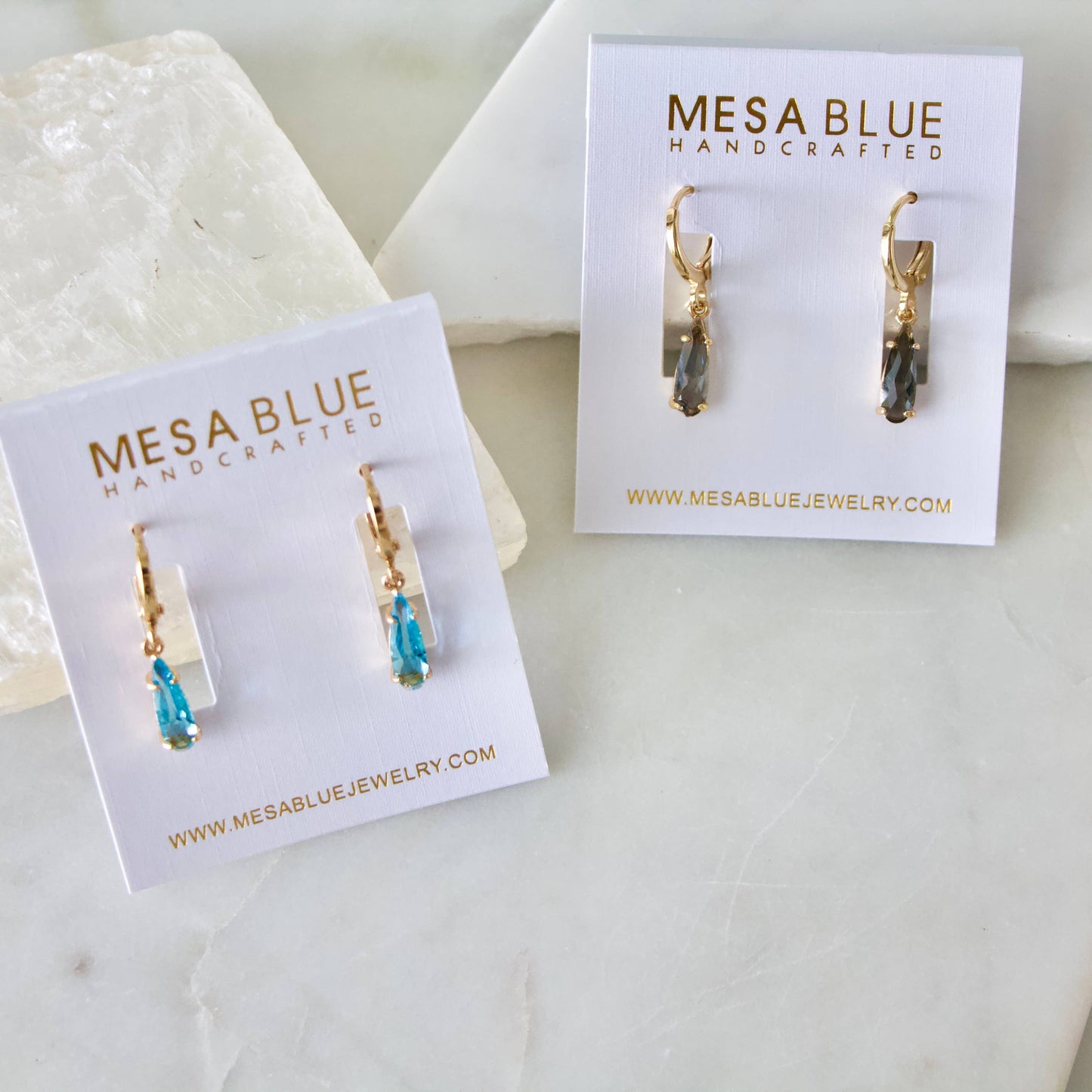 Crystal Teardrop Huggie Earrings: BLUE