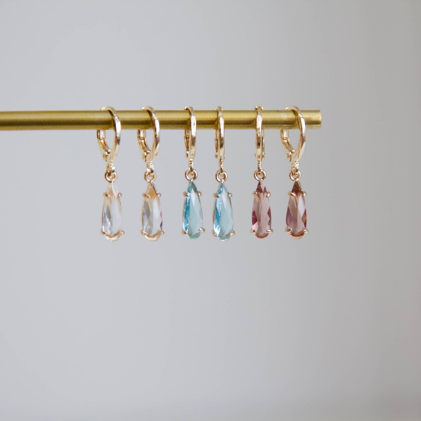 Crystal Teardrop Huggie Earrings: BLUE