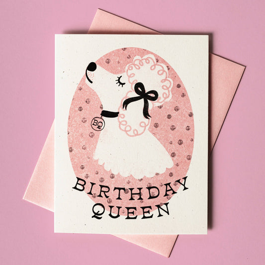 Birthday Queen Dog - Risograph Card