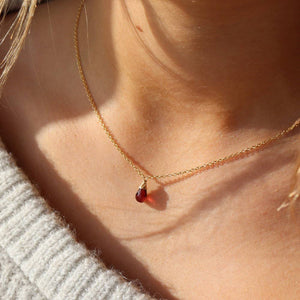 Red Garnet Teardrop Necklace | 14k Gold Fill / 18"
