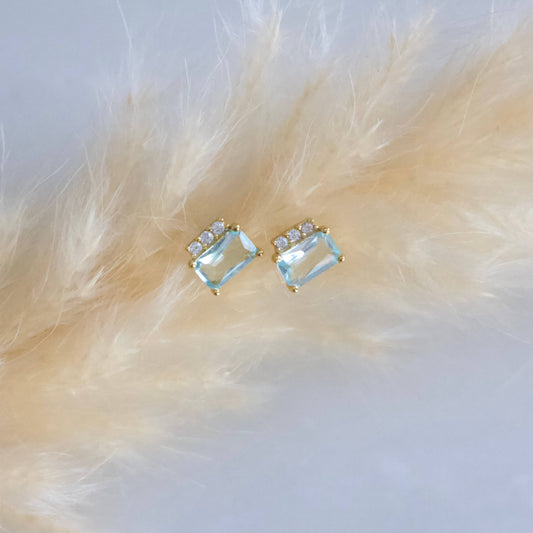 Aquamarine Quartz Stud Earrings -Hypoallergenic, Sterling Si