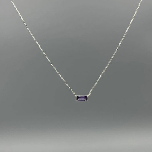 Baguette Birthstone Necklaces in Silver: February