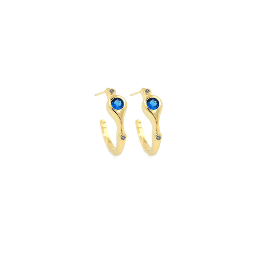 Blue Deco Hoop Earrings