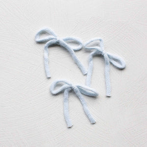 Short Angora Knit Ribbon Hair Bow Pin Set: Baby Blue