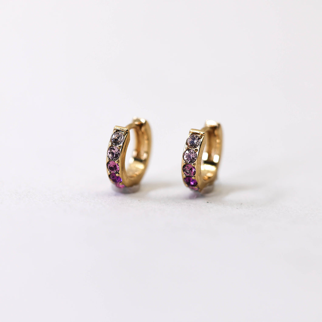 Pink Ombre Huggie Hoops Earrings in Gold