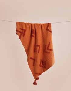 Handmade Boho Throw Blanket, Rust - 50x60