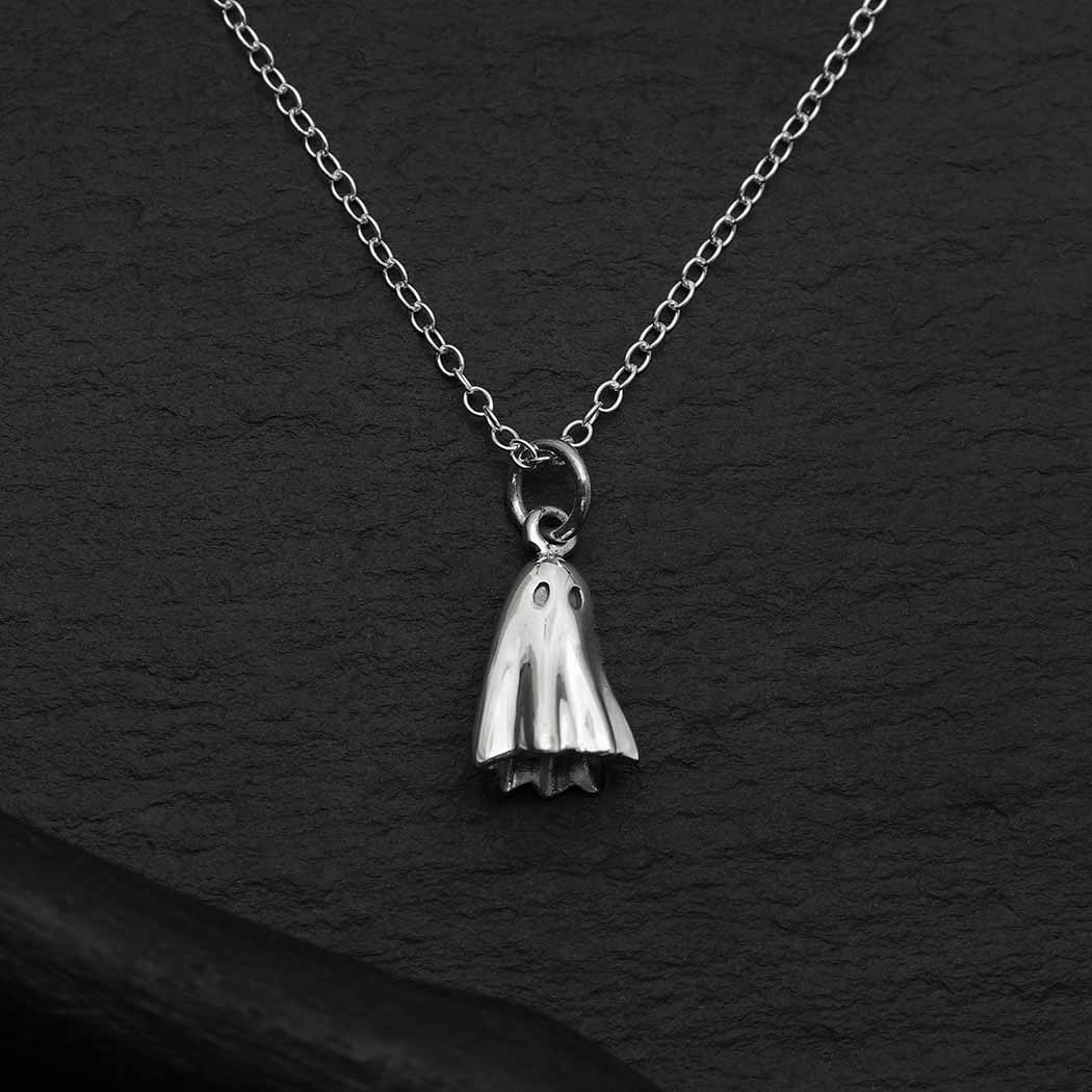 Sterling Silver 3D Ghost Charm Necklace 18 Inch
