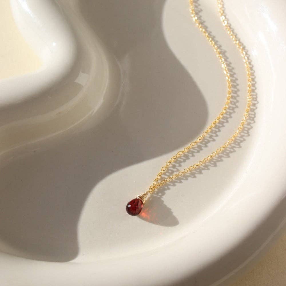 Red Garnet Teardrop Necklace | 14k Gold Fill / 18