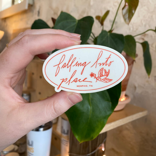 Falling Into Place Oval Bird Sticker