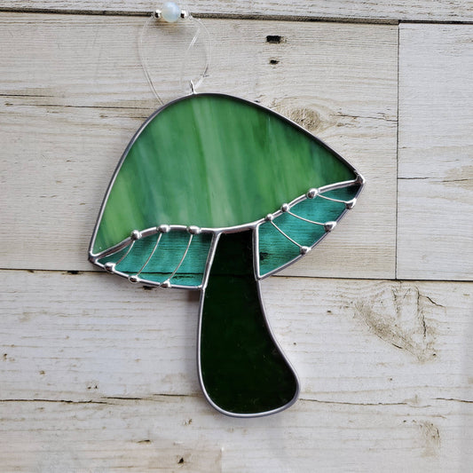 Stained Glass Mushroom Suncatcher: Green Whispy