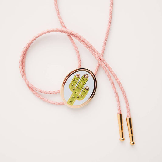 Rhinestone Cactus Bolo Tie: Pink Cord