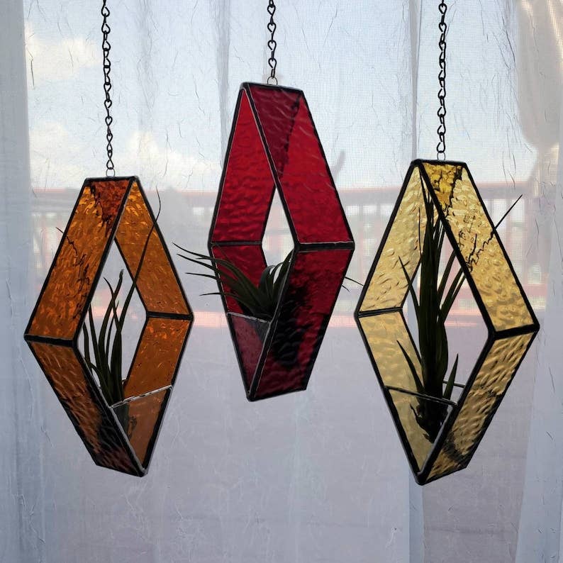Yellow Stained Glass Air Plant Hanger