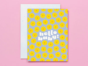 Hello Baby Flower Pattern New Baby Card