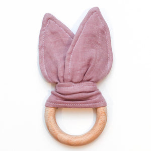 Crinkle Muslin Bunny Ear Teether- Pink
