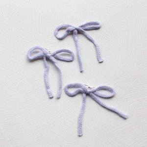 Short Angora Knit Ribbon Hair Bow Pin Set: Lilac