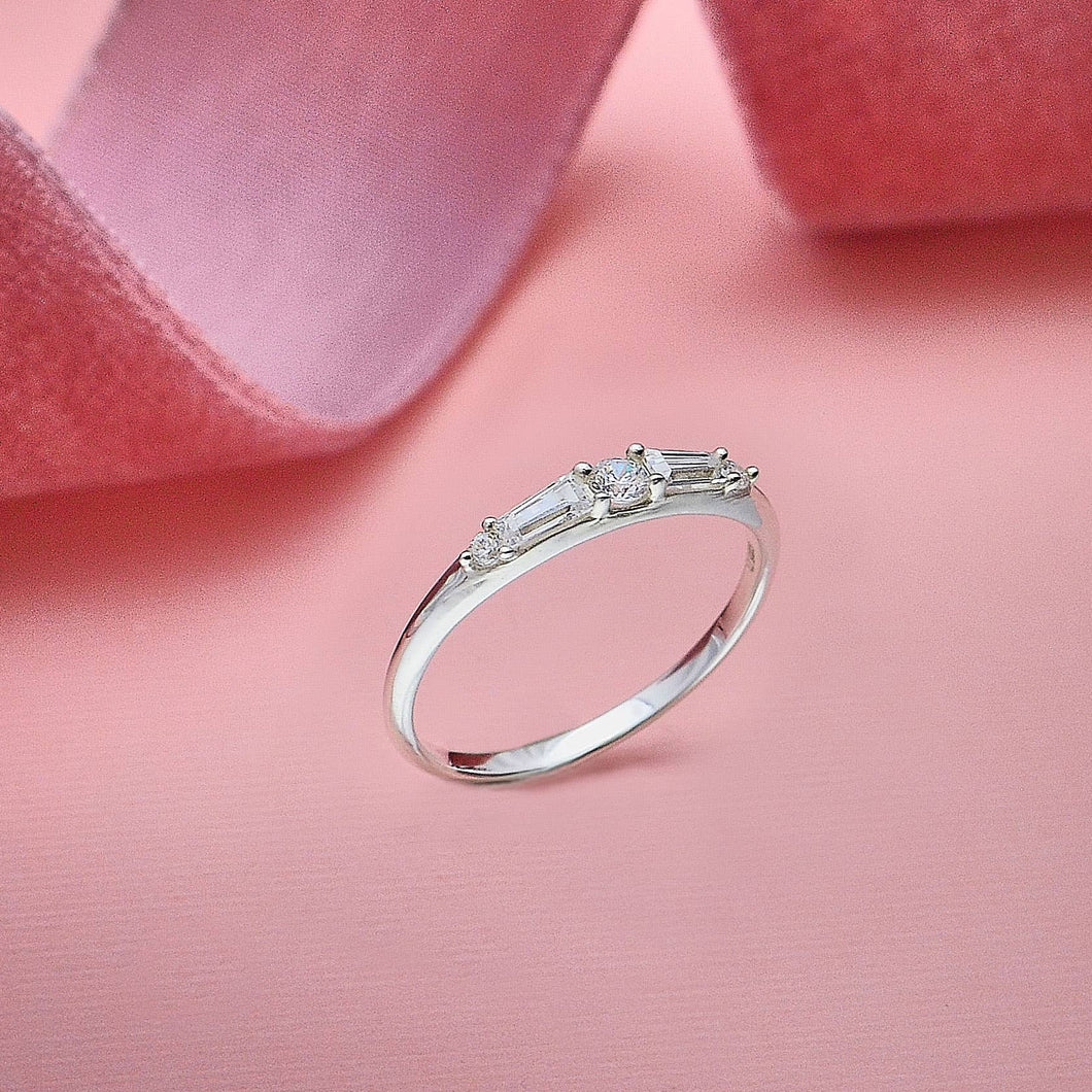 Sterling Silver - Tapered Baguette Crystal Ring