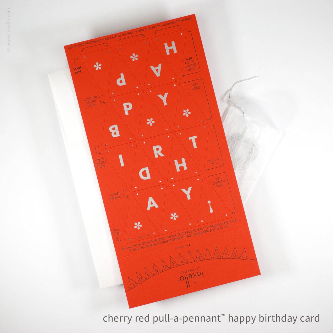 Birthday Pull-A-Pennant™ Greeting Card: Cherry Red